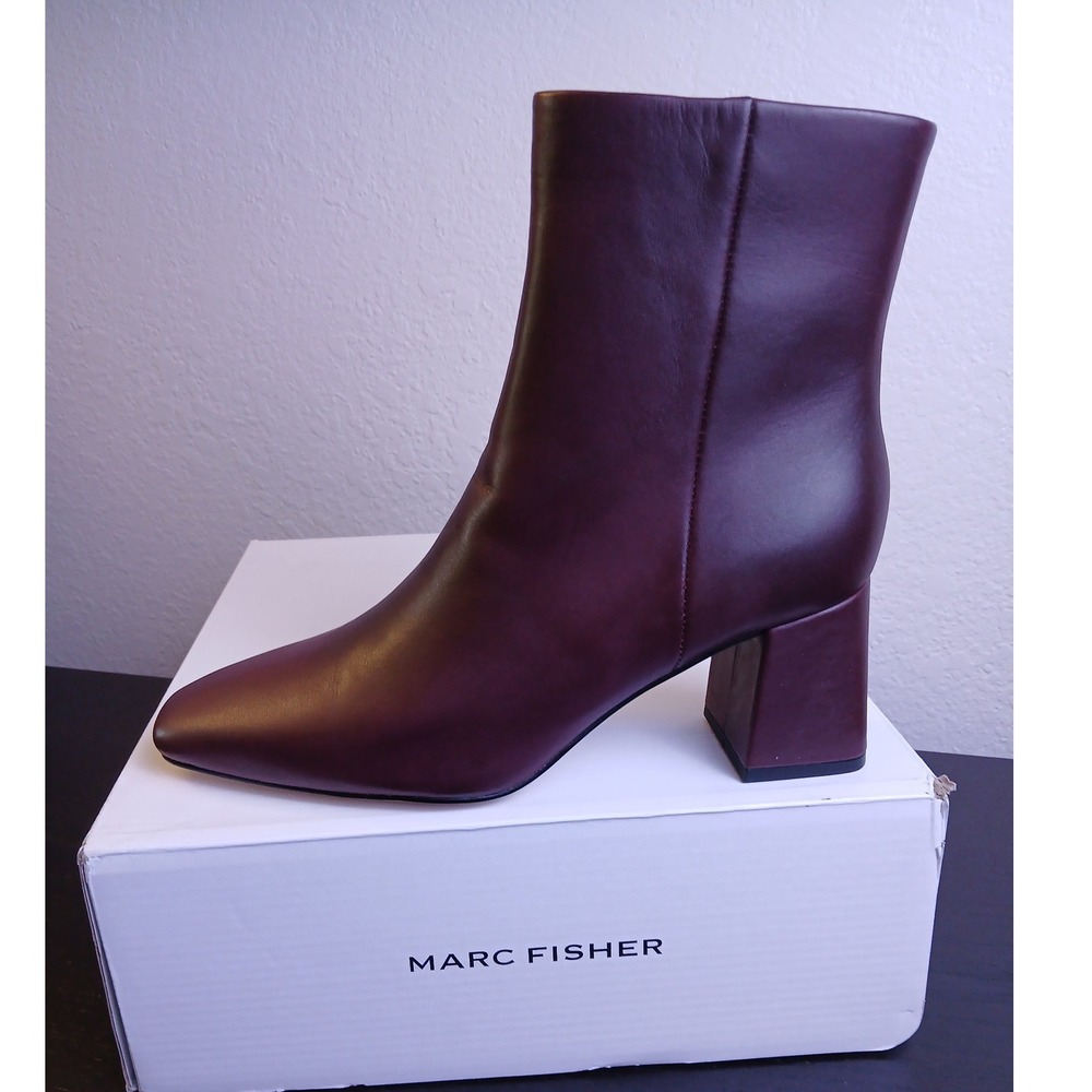 Marc Fisher Ulani Dark Red Leather Pointed Toe Block Heel Ankle Boots Womens